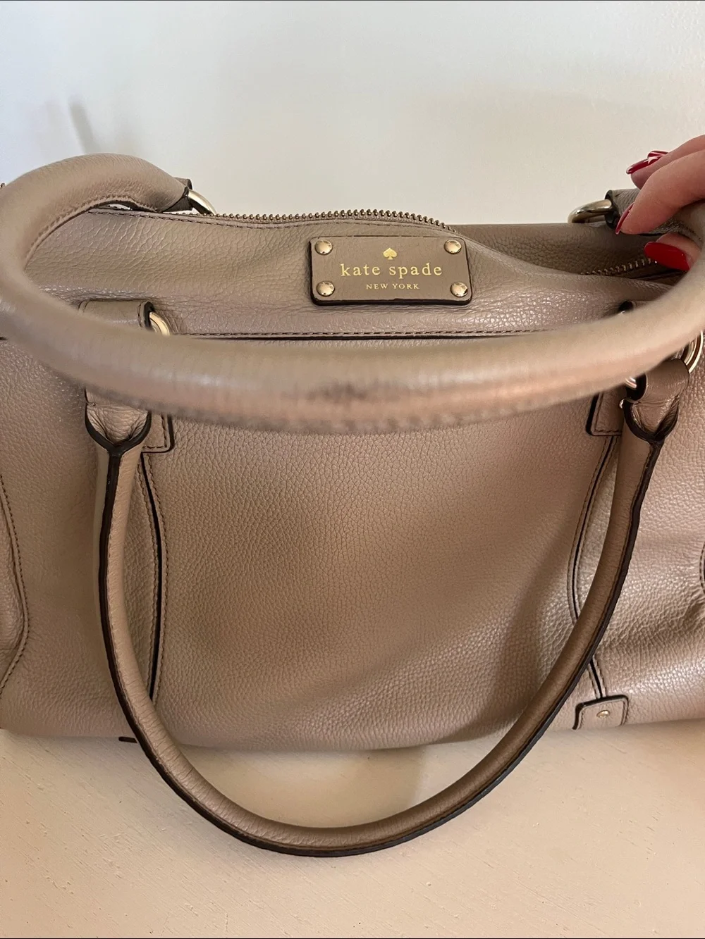 Taupe Leather Top-Handle Women’s Satchel